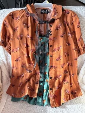 HellBunny// Vintage Style Foxy Print Matching Skirt & Blouse